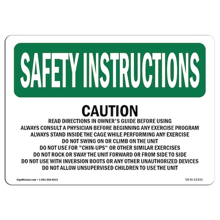 OSHA SAFETY INSTRUCTIONS Sign, Caution Read Directions In Owner's Guide, 24in X 18in Rigid Plastic